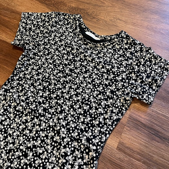 NATURAL by KNOWN SUPPLY Black Tan Cream Ditsy Floral Midi Dress Side Slit Small - Picture 6 of 14